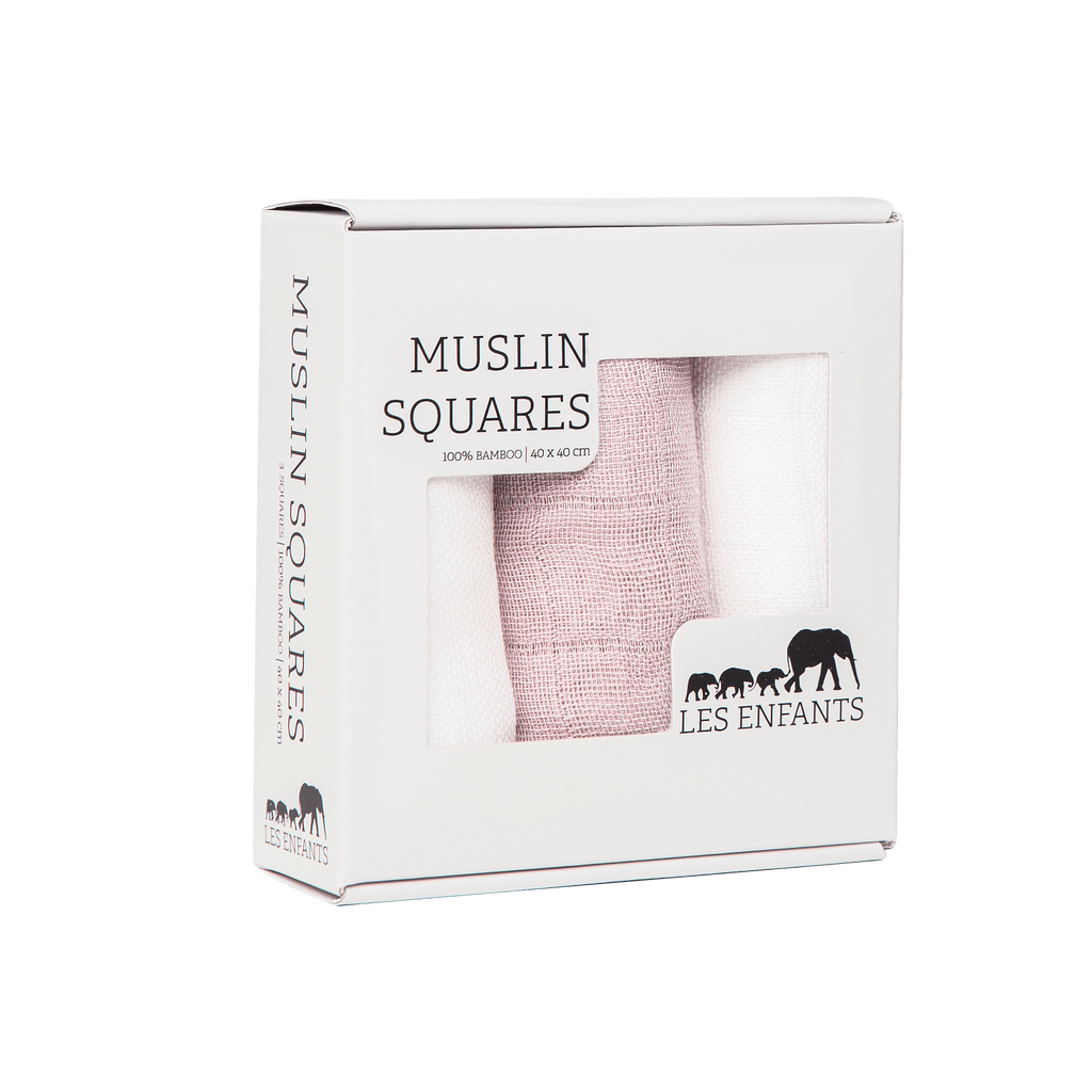 Muslin filt- rosa/vit (3 pack)