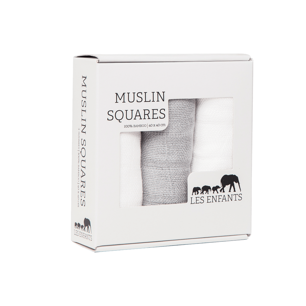 Muslinfilt - grå/vit (3-pack)